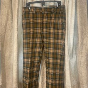 Vintage Plaid Pants 70s Wool Green Tan Black Brown 32